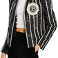 Sequinned Black White Striped Spencer Jacket Balmain