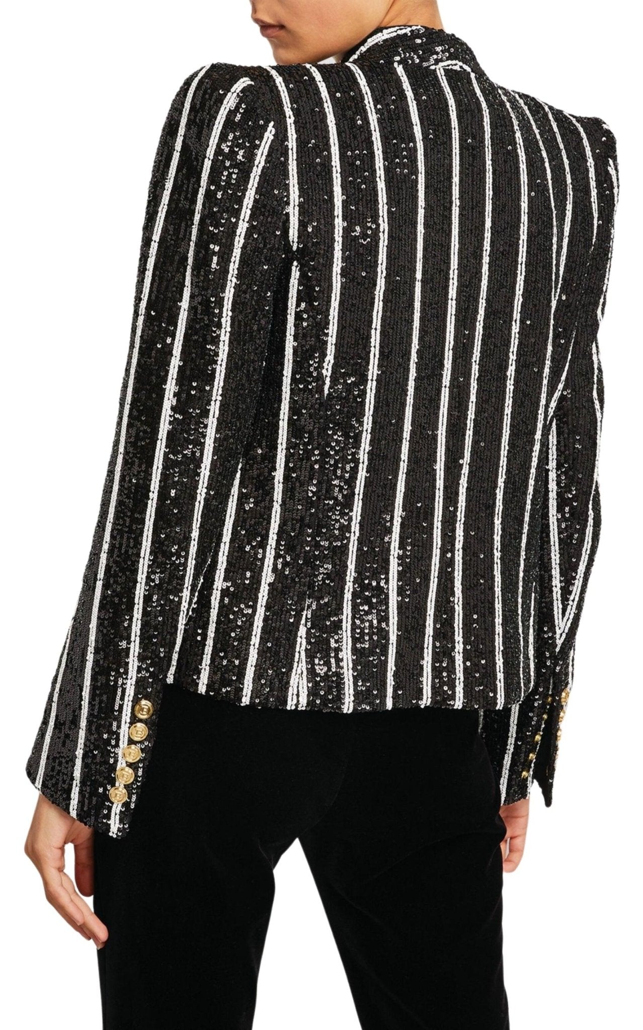 Balmain Sequinned Black White Striped Spencer Jacket - Runway Catalog