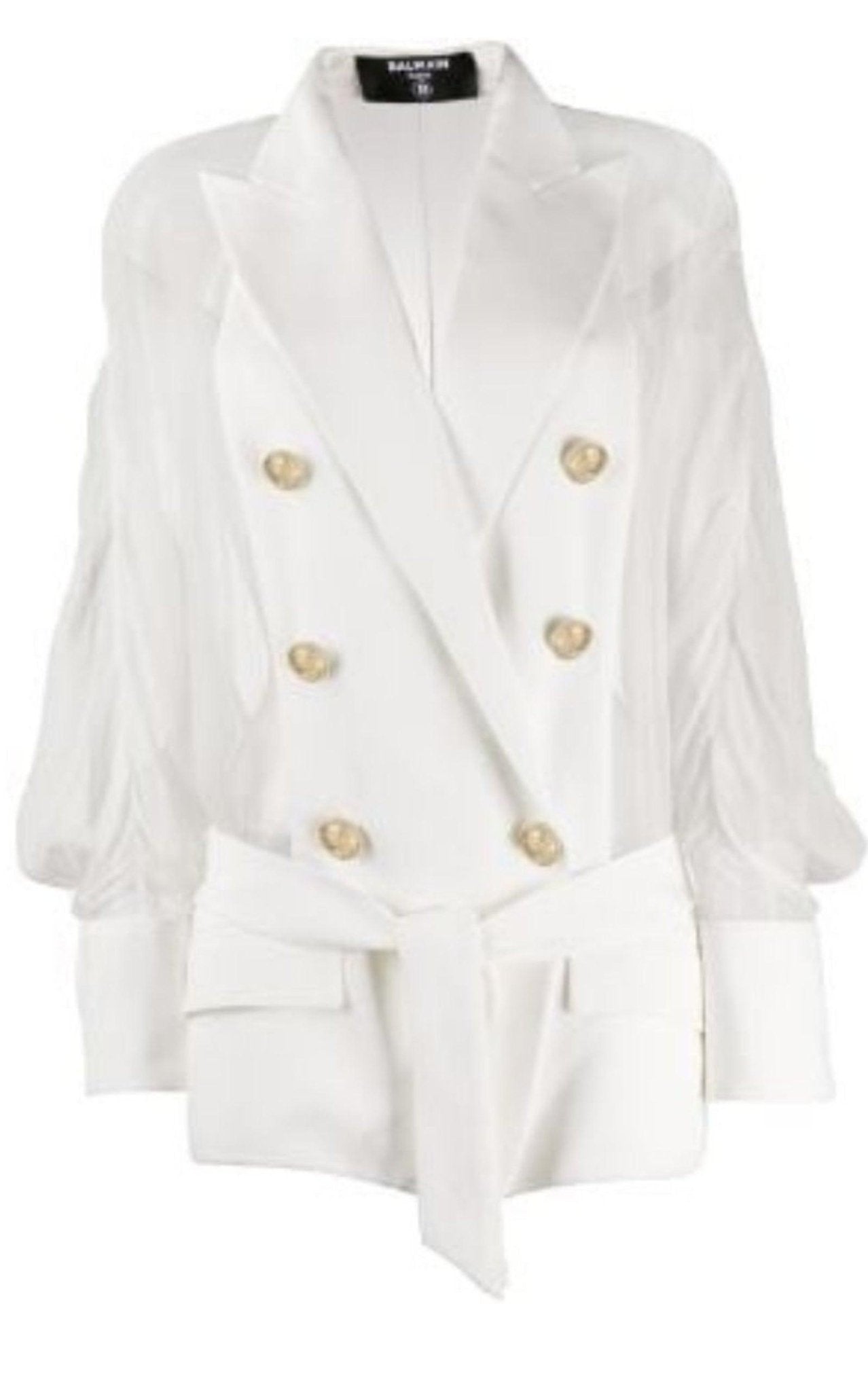 Balmain Sheer Panel Double - Breasted Silk Blazer - Runway Catalog