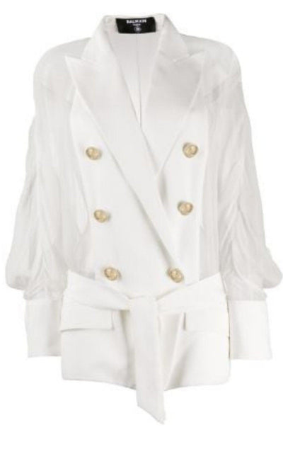 Balmain Sheer Panel Double - Breasted Silk Blazer - Runway Catalog