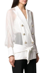 Sheer Panel Double-Breasted Silk Blazer Balmain