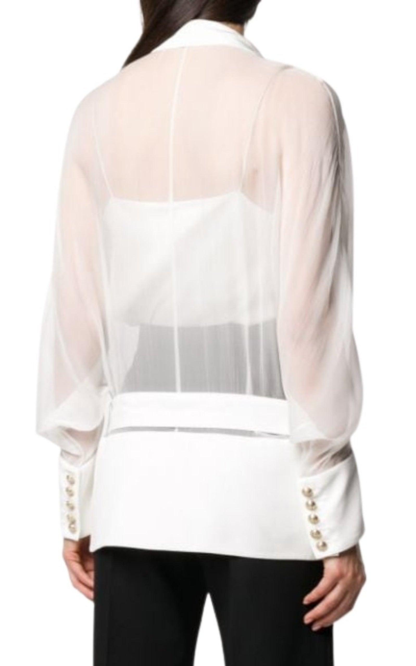 Sheer Panel Double-Breasted Silk Blazer Balmain