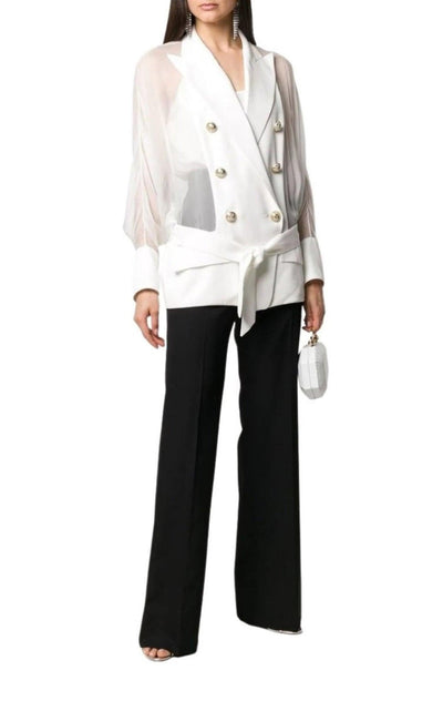 Balmain Sheer Panel Double - Breasted Silk Blazer - Runway Catalog