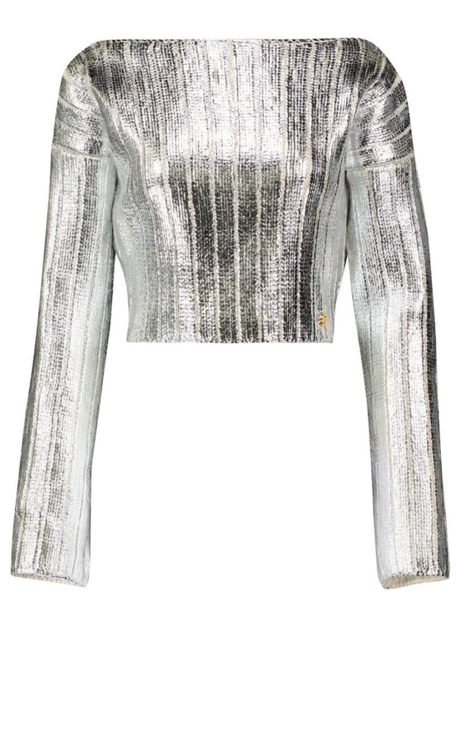 Balmain Silver Cropped Wool-blend Sweater