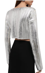 Balmain Silver Cropped Wool-blend Sweater