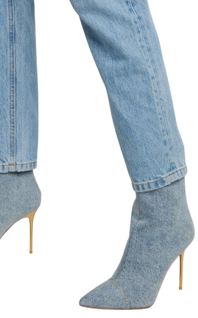 Balmain Skye Denim Ankle Boots - Runway Catalog