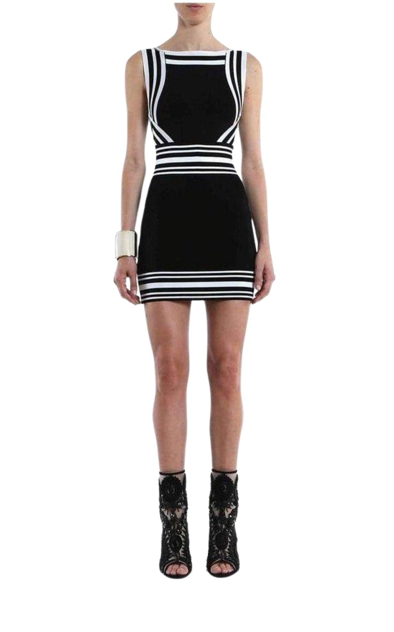 Balmain Square - neck Stripe - trim Knit Dress - Runway Catalog