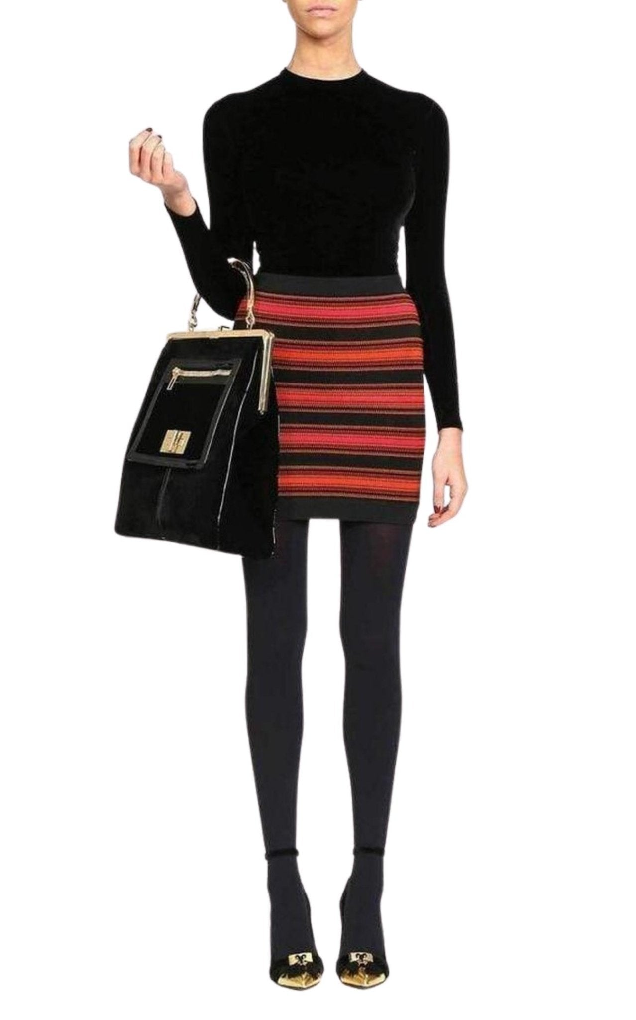 Balmain Striped Stretch - Knit Mini Skirt - Runway Catalog