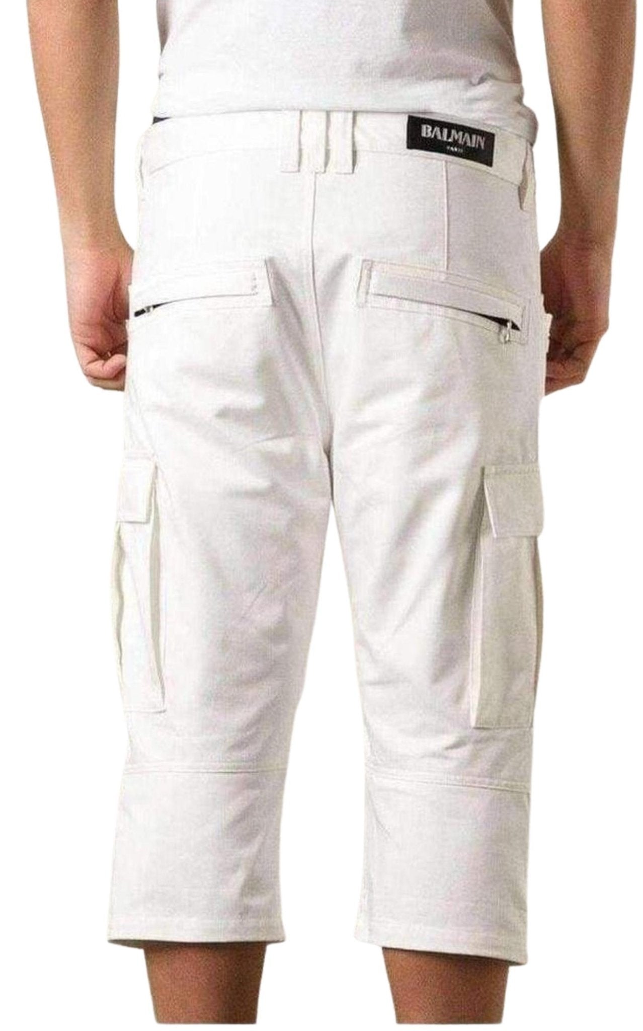 Balmain White Cotton Cargo Biker Shorts - Runway Catalog
