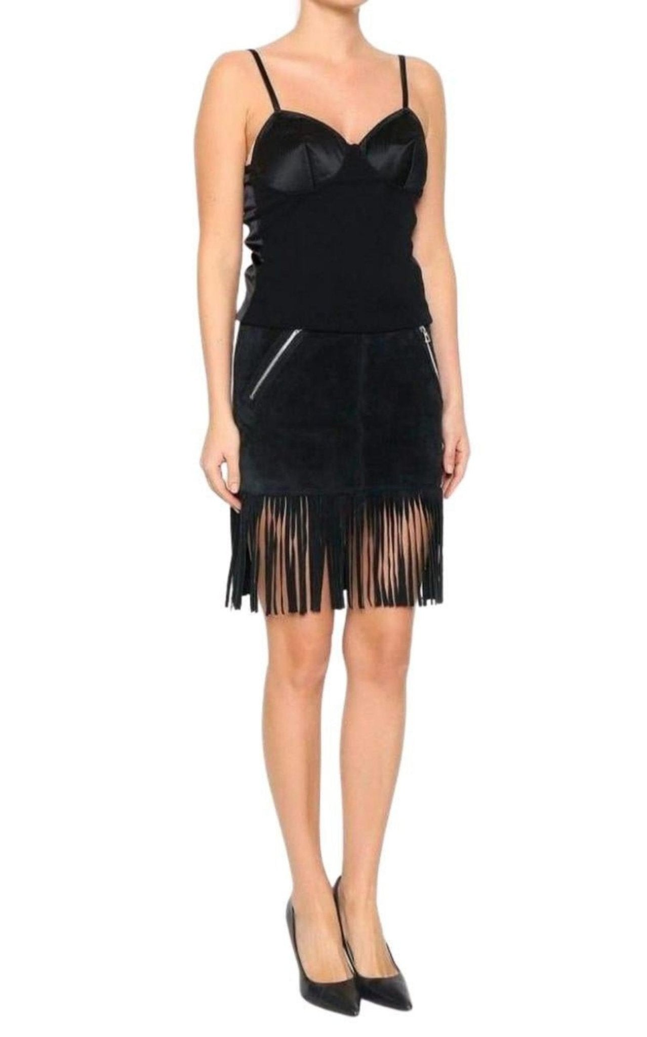Barbara Bui Black Leather Fringe Skirt - Runway Catalog