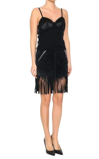 Barbara Bui Black Leather Fringe Skirt - Runway Catalog