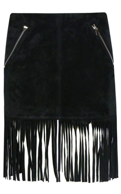 Barbara Bui Black Leather Fringe Skirt - Runway Catalog