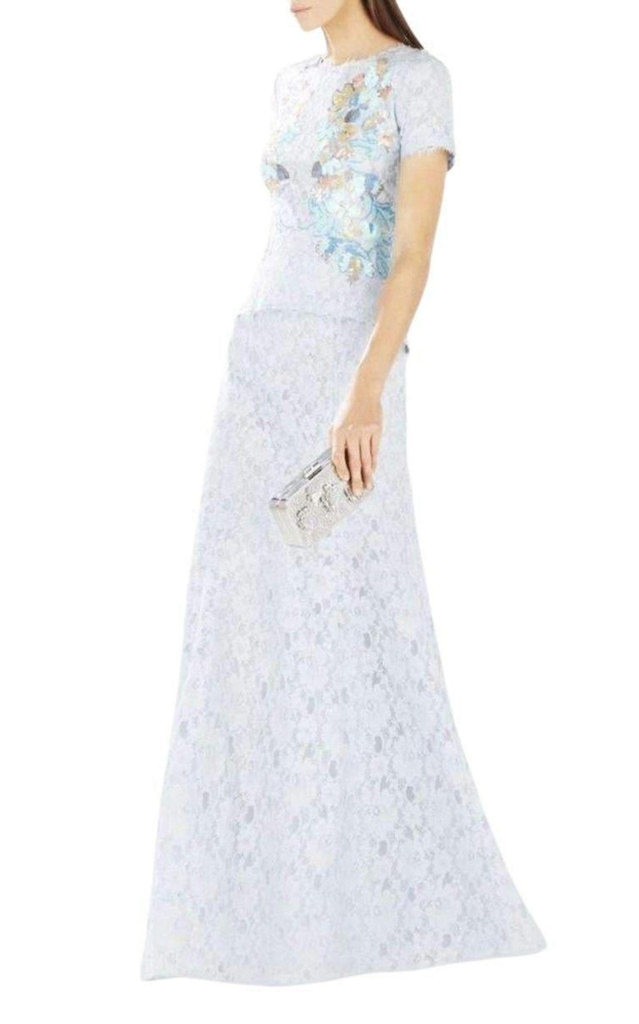 BCBGMAXAZRIA Anaya Lace Peplum Sequin Detail Gown - Runway Catalog