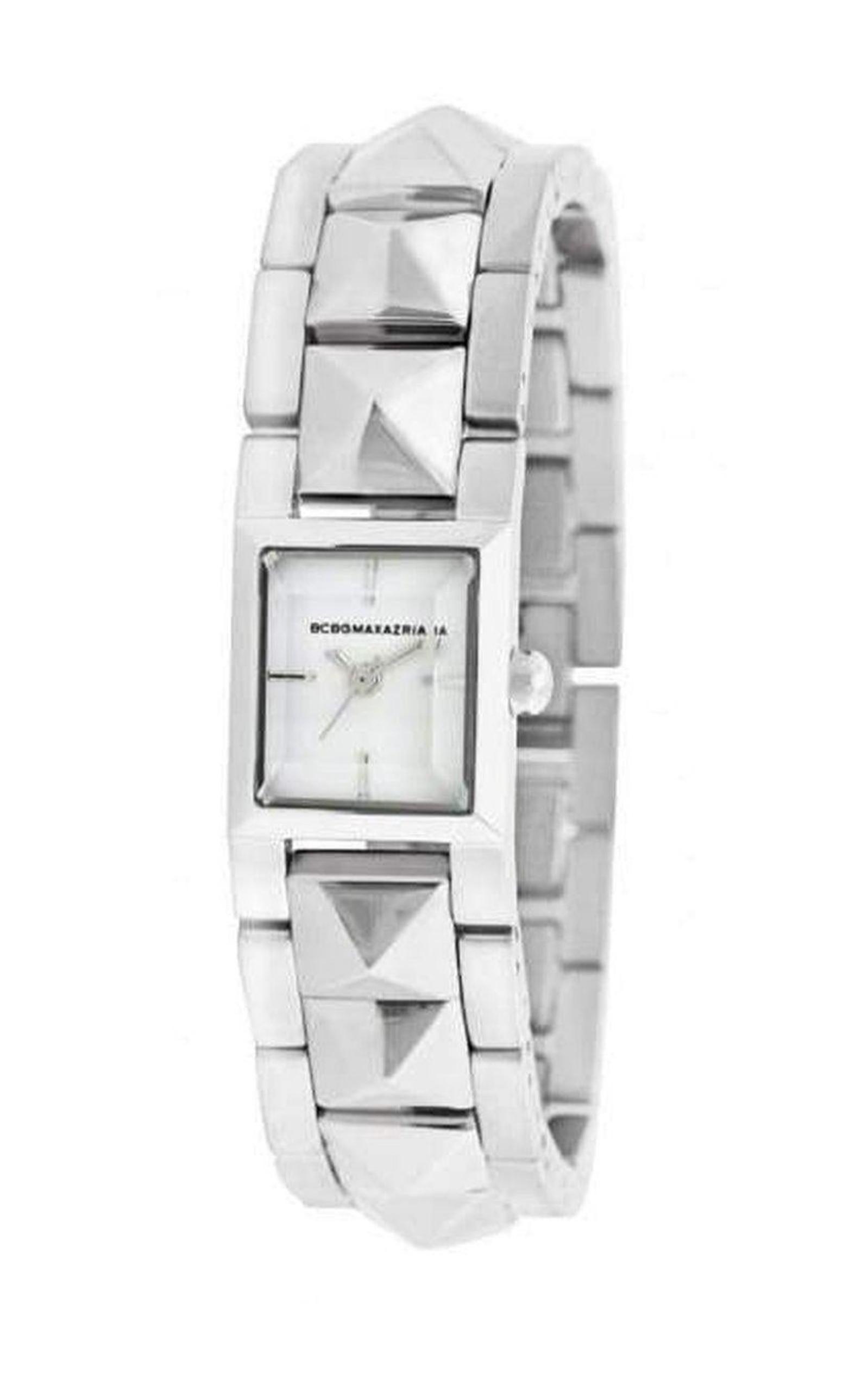 BG8302 Eclectic Rectangle Tank Silver Pyramid Bracelet Watch BCBGMAXAZRIA