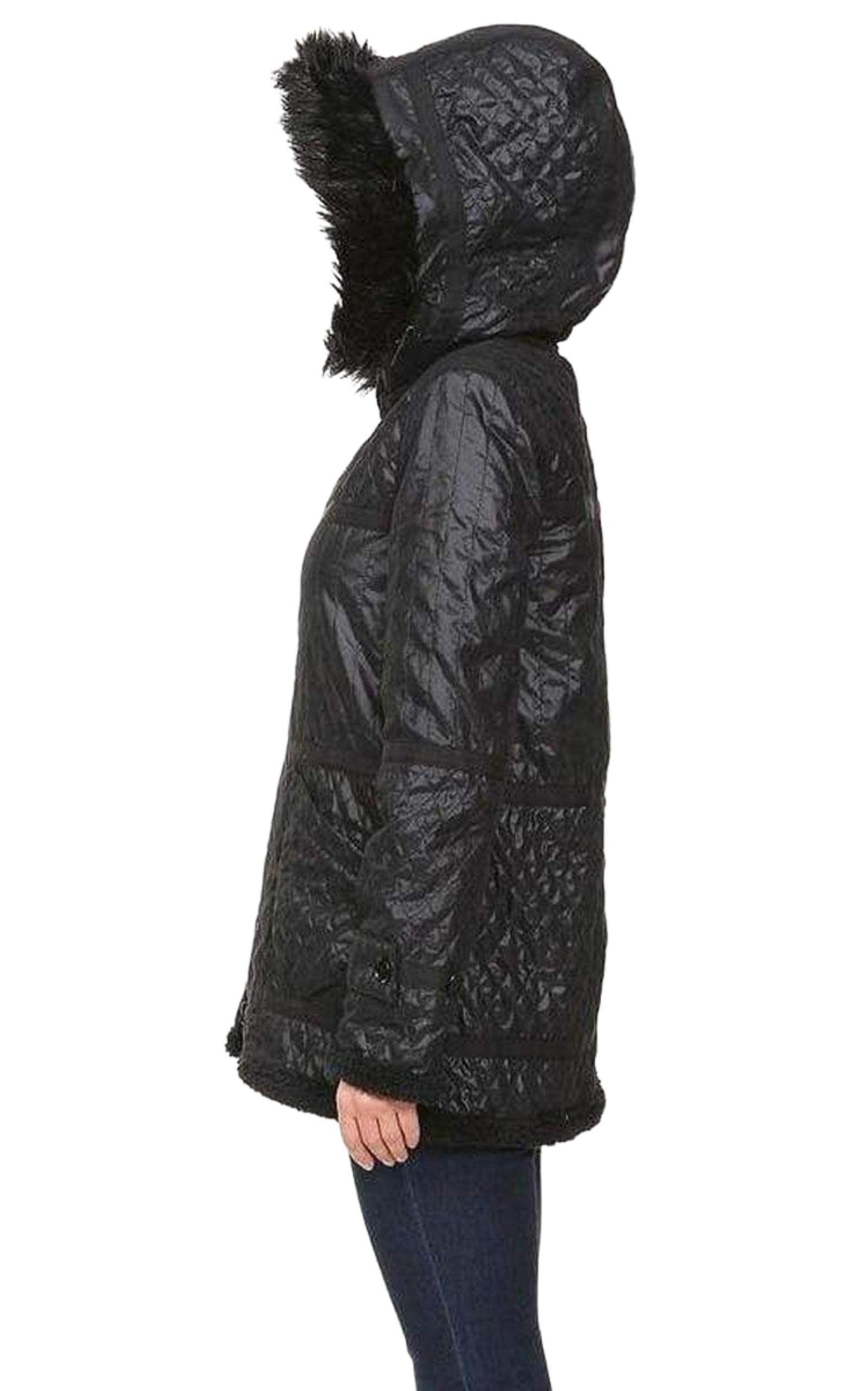 Black Genova Quilted Distressed Coat BCBGMAXAZRIA