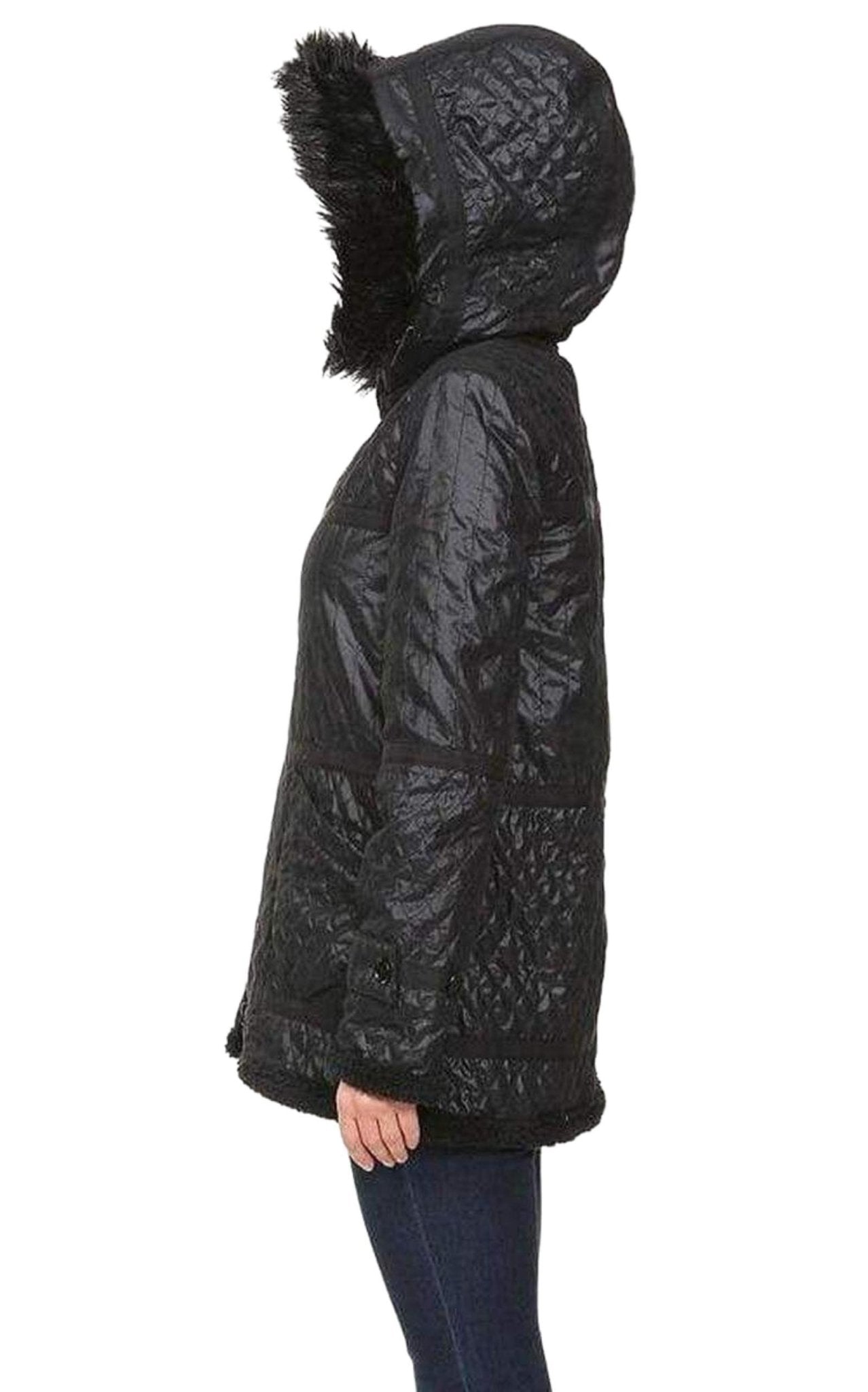BCBGMAXAZRIA Black Genova Quilted Distressed Coat - Runway Catalog