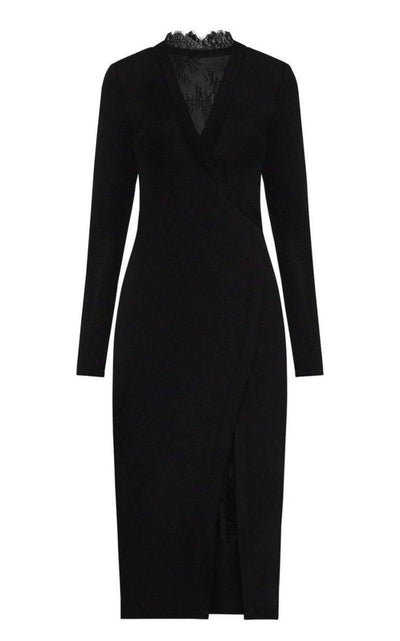 BCBGMAXAZRIA Black Lace - Trim Midi Dress - Runway Catalog