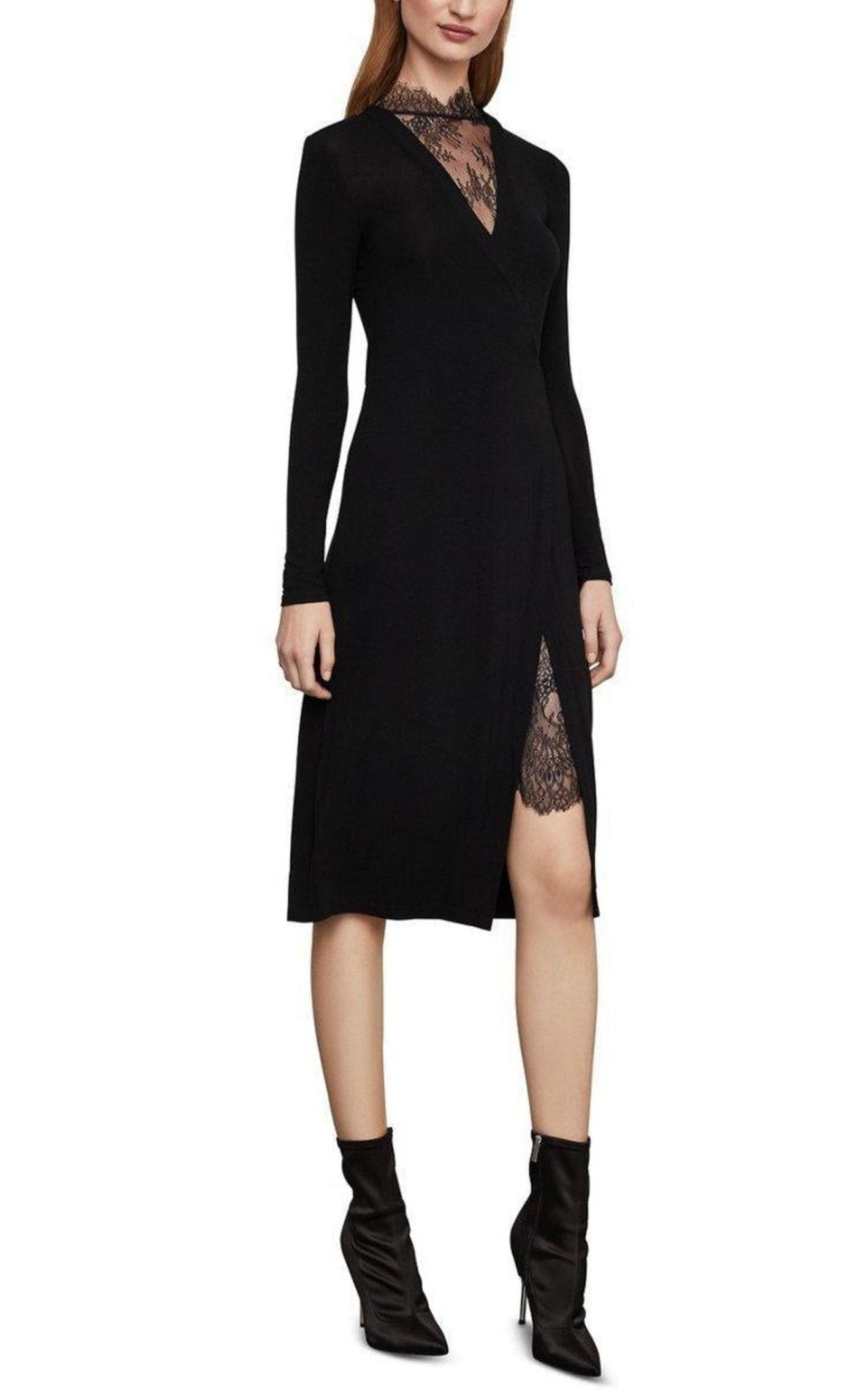 BCBGMAXAZRIA Black Lace - Trim Midi Dress - Runway Catalog