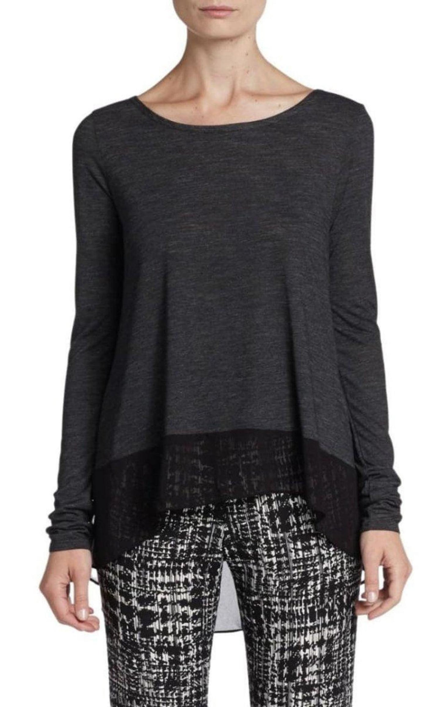 Black Lane Contrast Hem Top BCBGMAXAZRIA