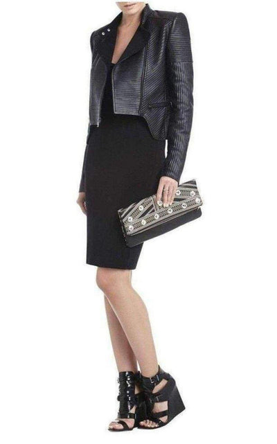 BCBGMAXAZRIA Black Leather Fold Over Clutch - Runway Catalog