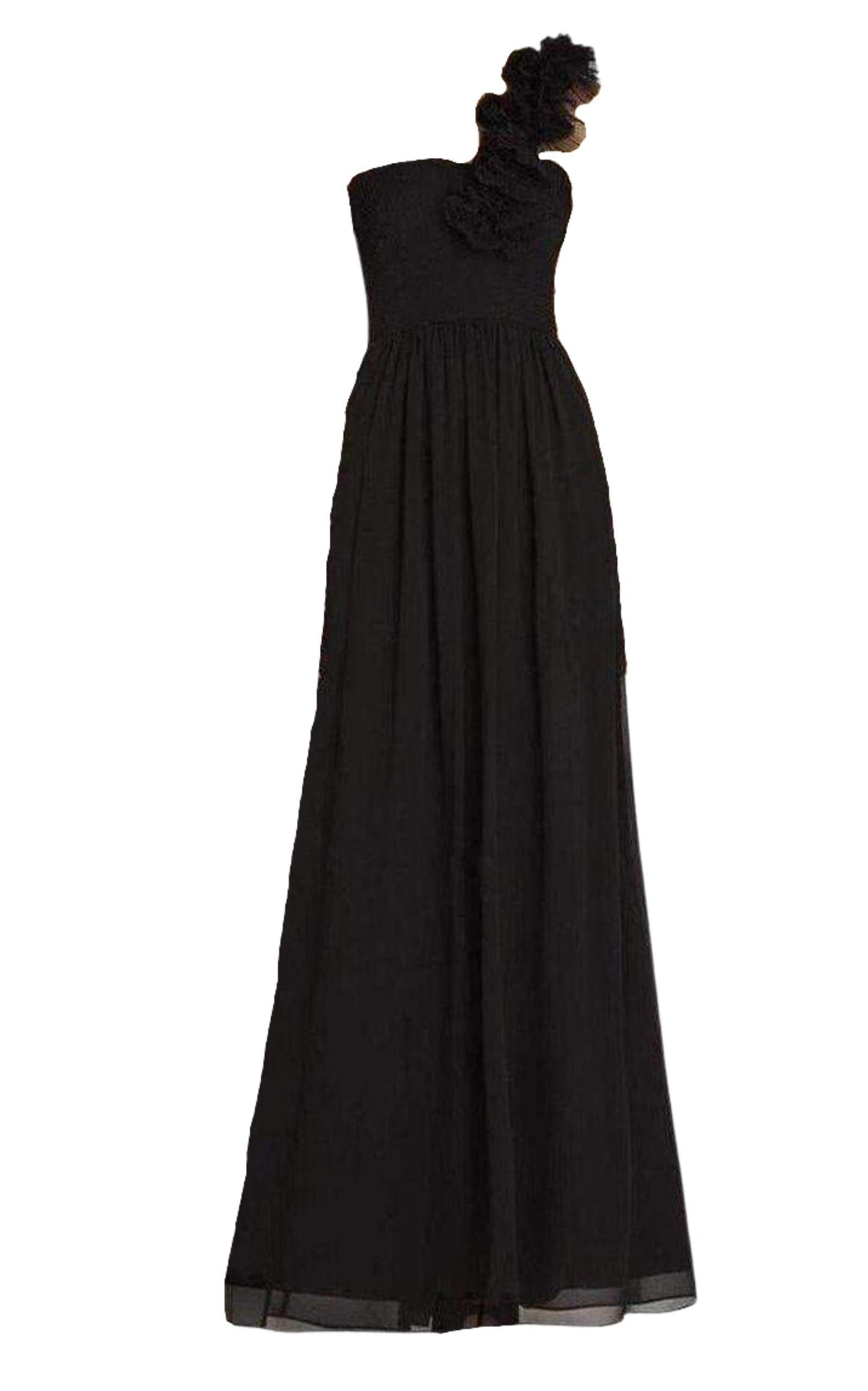 Black Silk Chiffon Patricia One Shoulder Dress BCBGMAXAZRIA