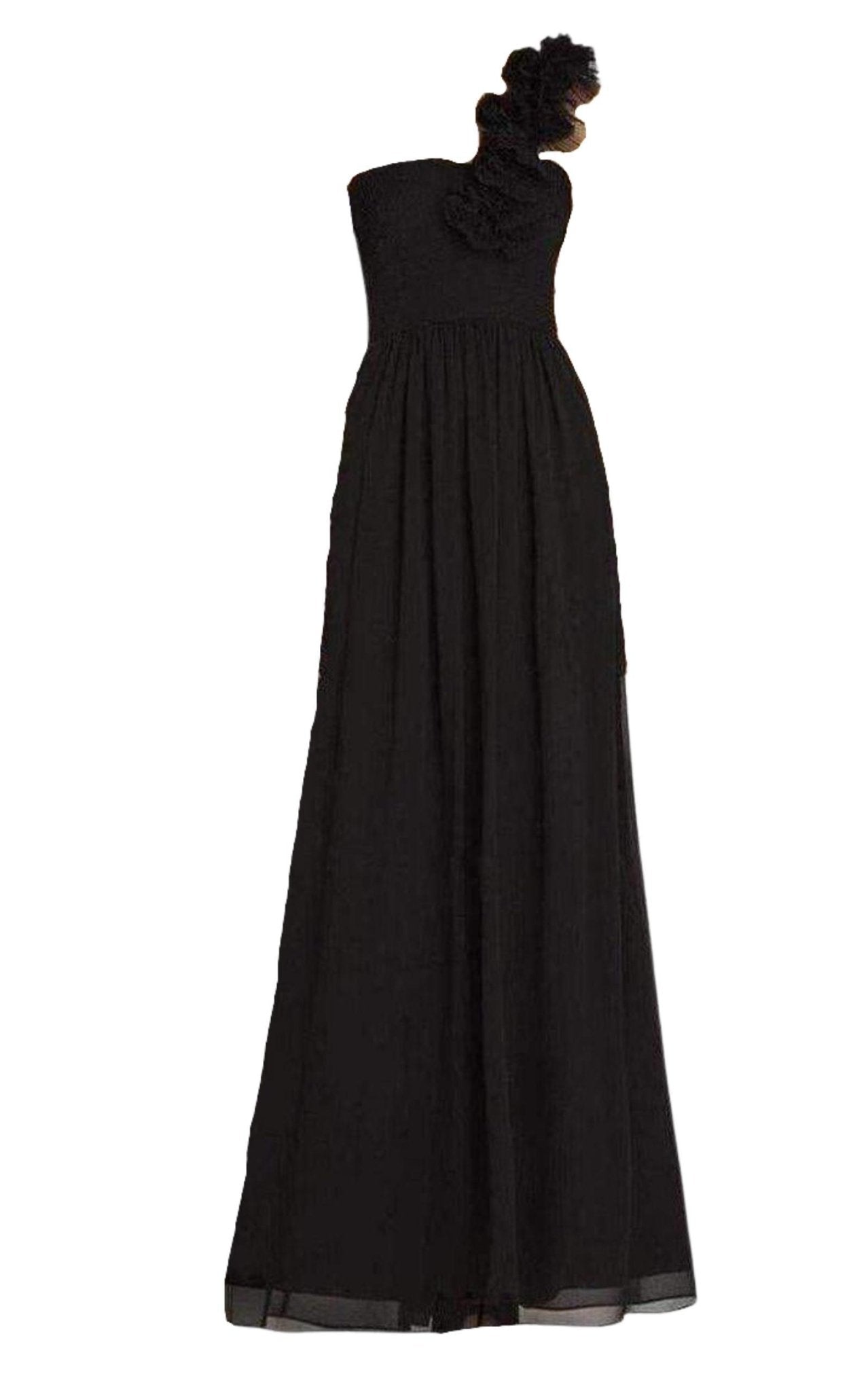 BCBGMAXAZRIA Black Silk Chiffon Patricia One Shoulder Dress - Runway Catalog