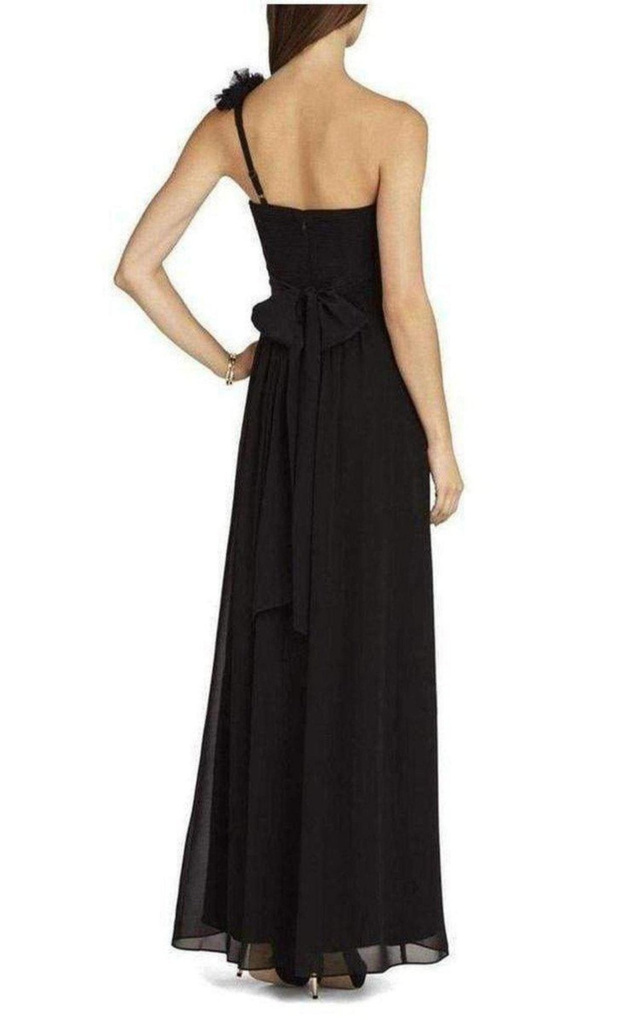 BCBGMAXAZRIA Black Silk Chiffon Patricia One Shoulder Dress - Runway Catalog