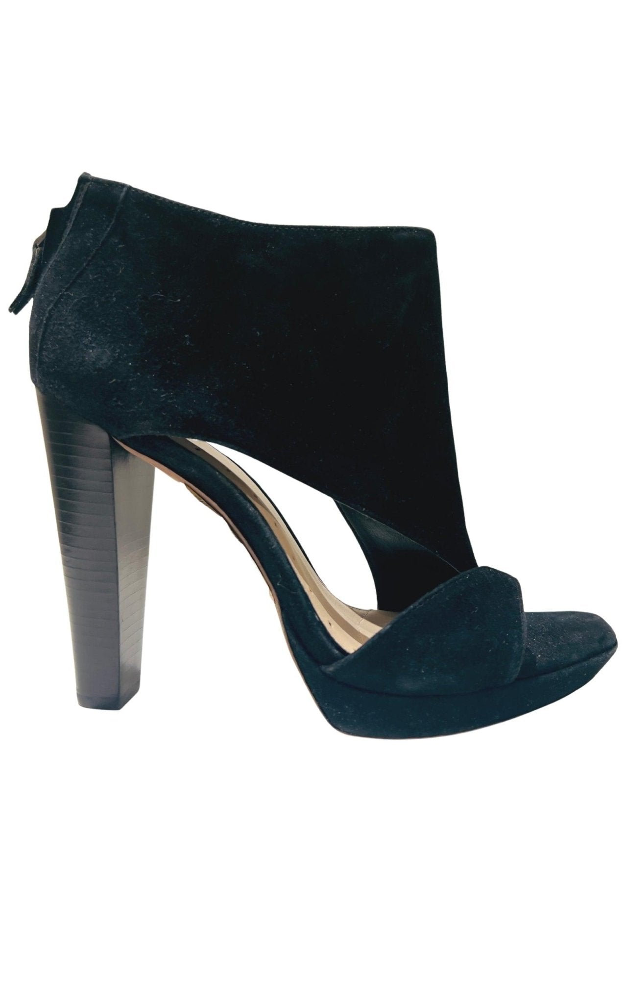 BCBGMAXAZRIA Black Suede Cutout Stiletto Bootie - Runway Catalog