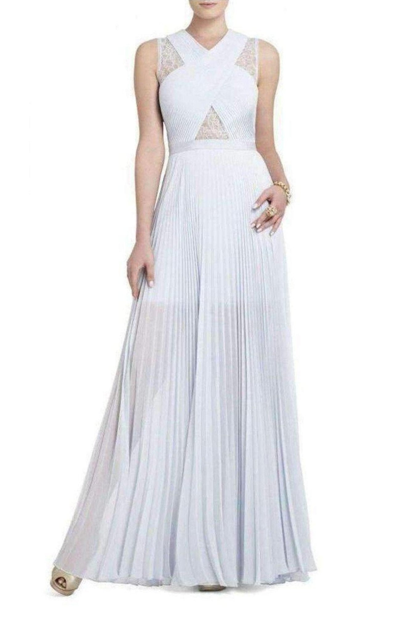 BCBGMAXAZRIA Caia Crystal Blue Chiffon Pleated Dress - Runway Catalog