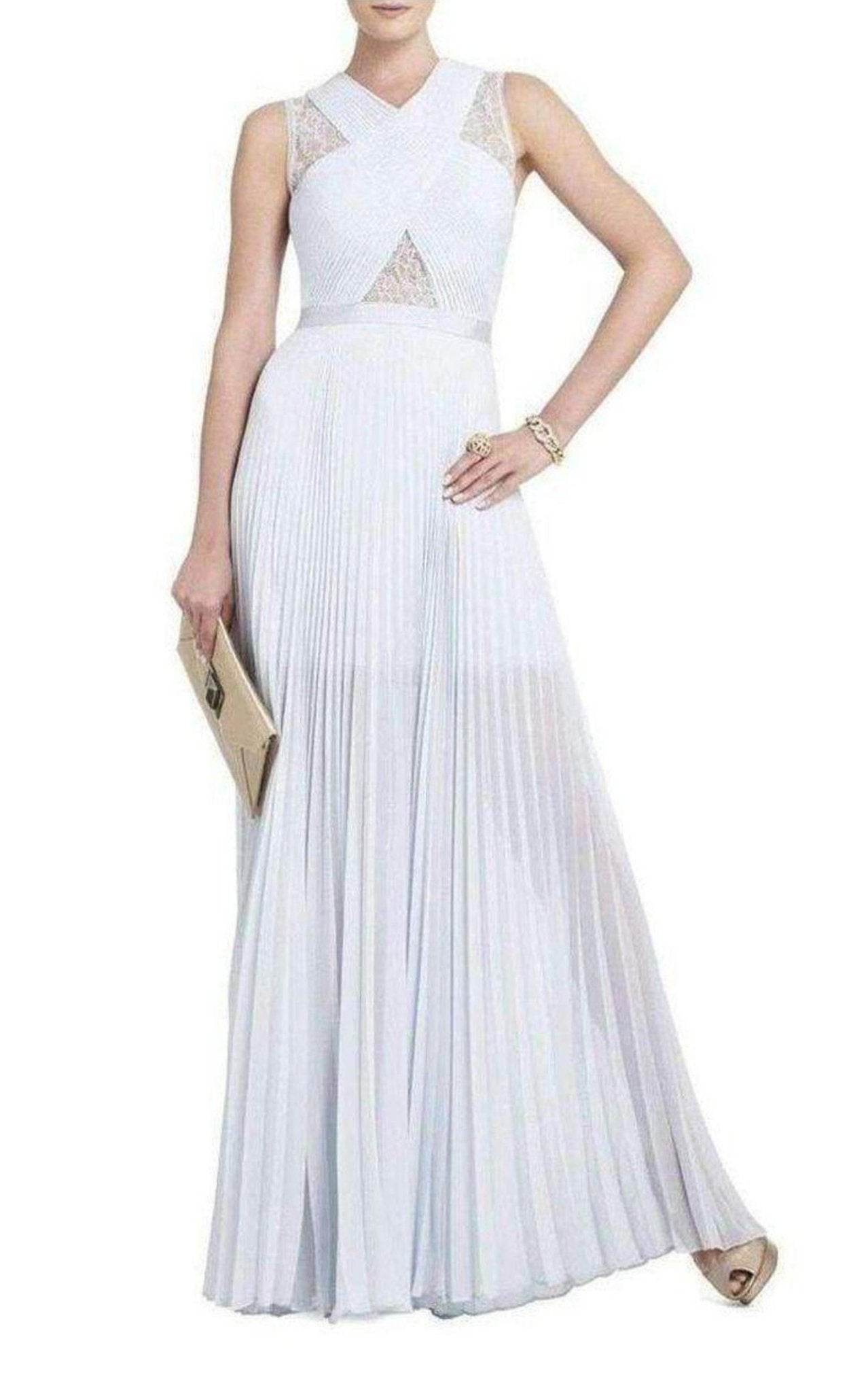 BCBGMAXAZRIA Caia Crystal Blue Chiffon Pleated Dress - Runway Catalog