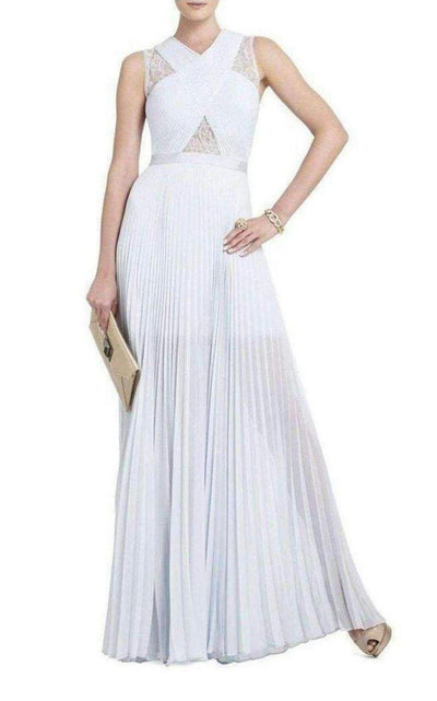 BCBGMAXAZRIA Caia Crystal Blue Chiffon Pleated Dress - Runway Catalog