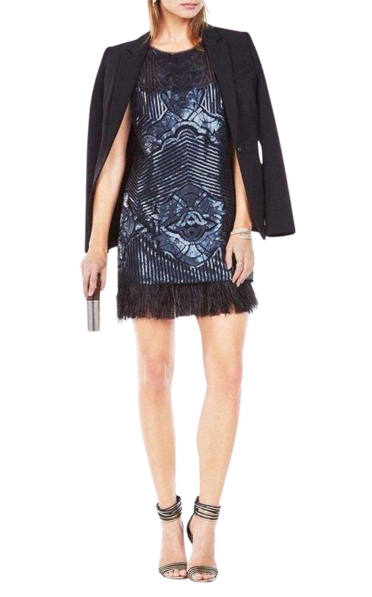BCBGMAXAZRIA Caterina Sequin Feather Dress - Runway Catalog