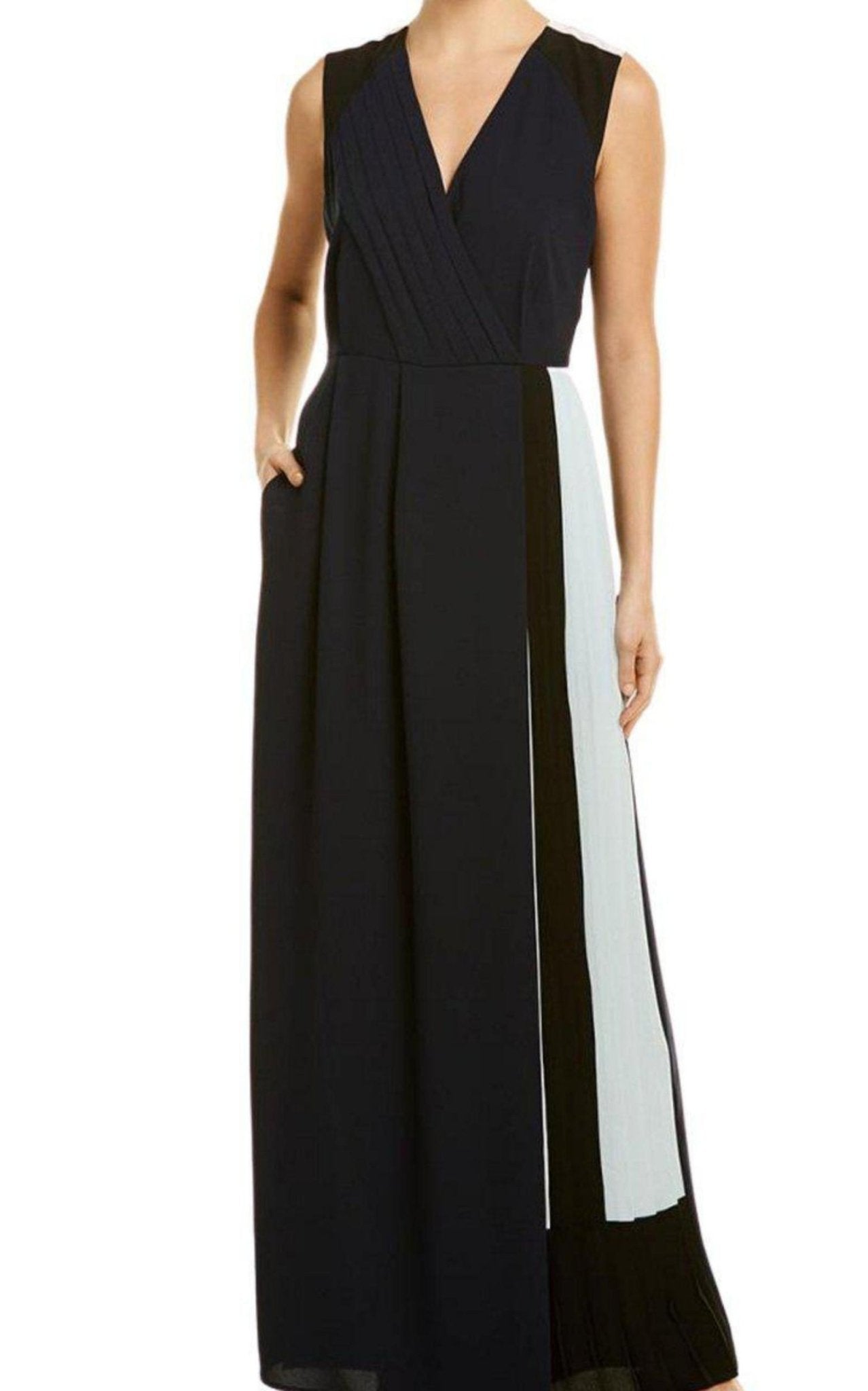 BCBGMAXAZRIA Colorblocked Faux Wrap Jumpsuit - Runway Catalog