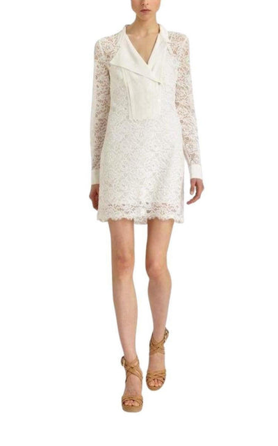 Contrast Bib Lace Silk Tunic Dress BCBGMAXAZRIA