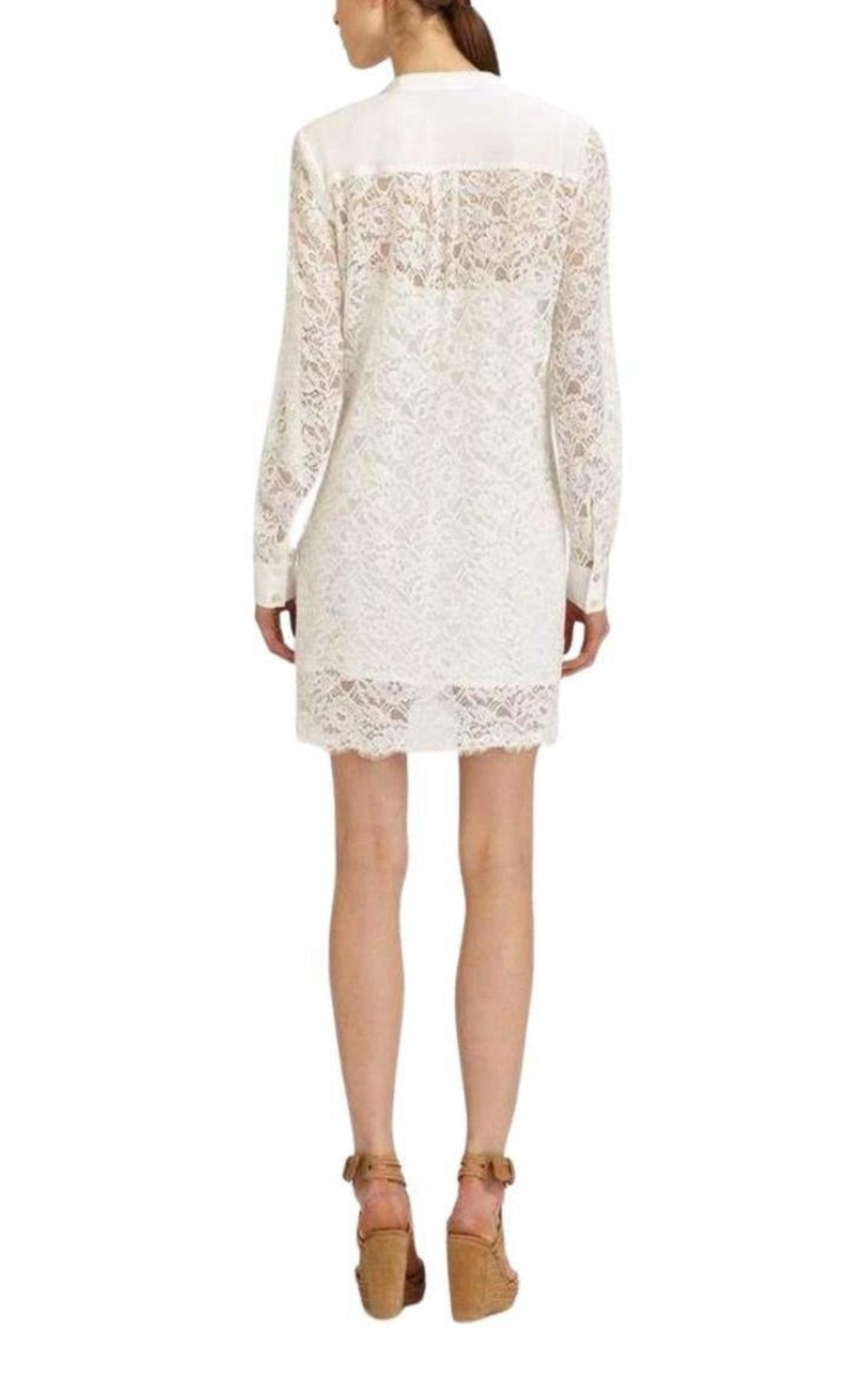 BCBGMAXAZRIA Contrast Bib Lace Silk Tunic Dress - Runway Catalog