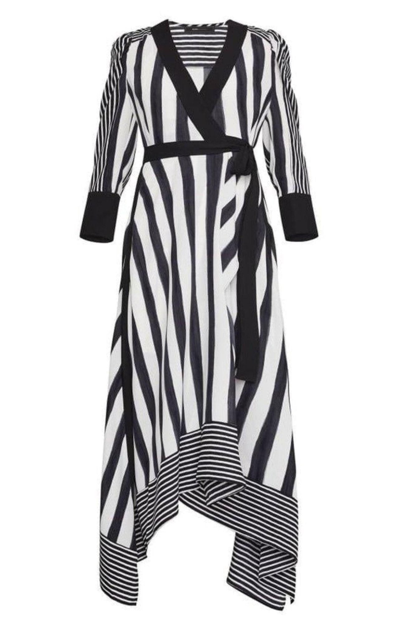 BCBGMAXAZRIA Costa Stripe Faux Wrap Dress - Runway Catalog