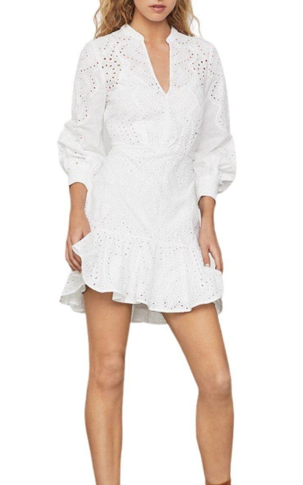 BCBGMAXAZRIA Cotton Eyelet Ruffle Shirt Dress - Runway Catalog