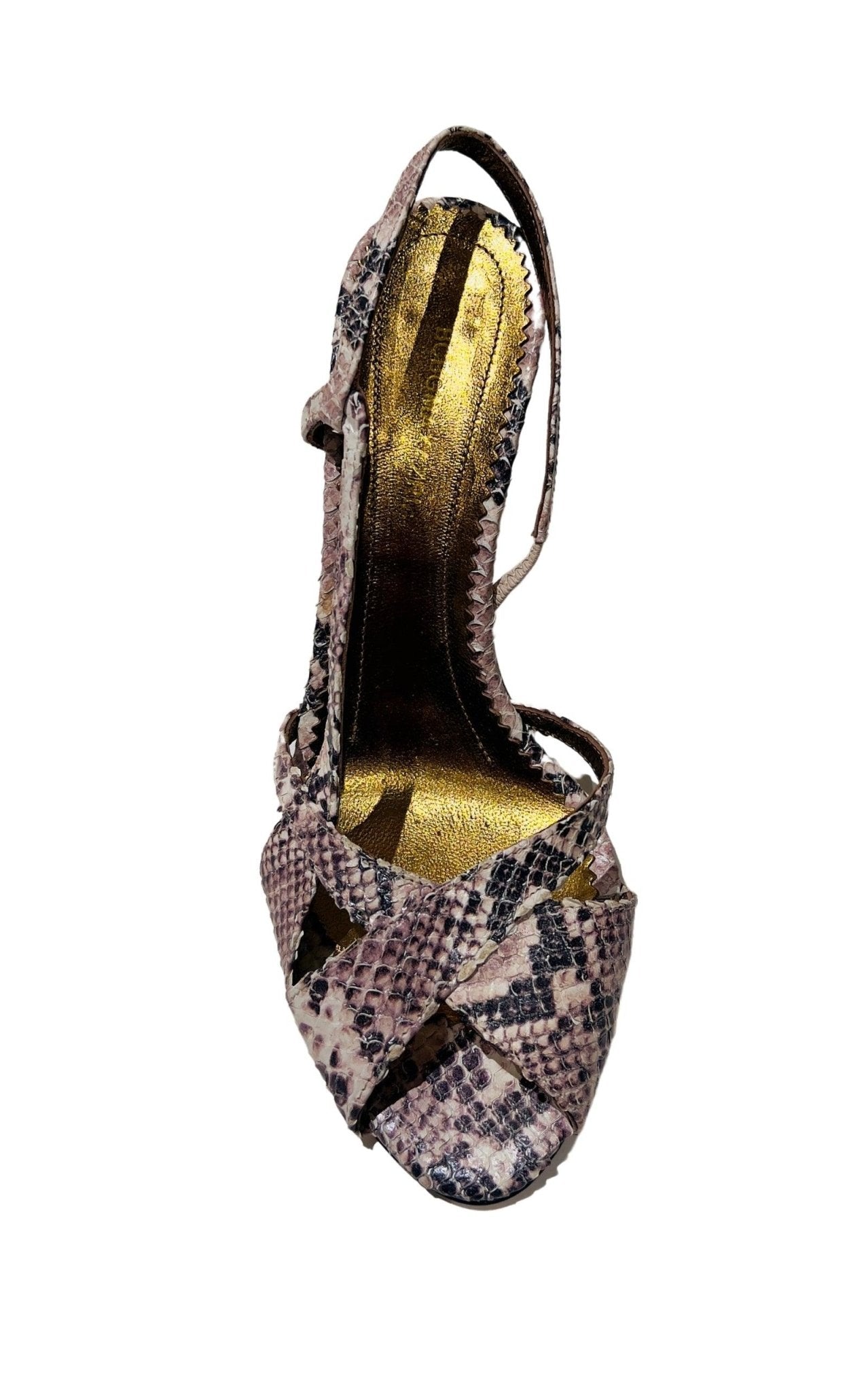 BCBGMAXAZRIA Criss Cross Snake Print Leather Sandals - Runway Catalog