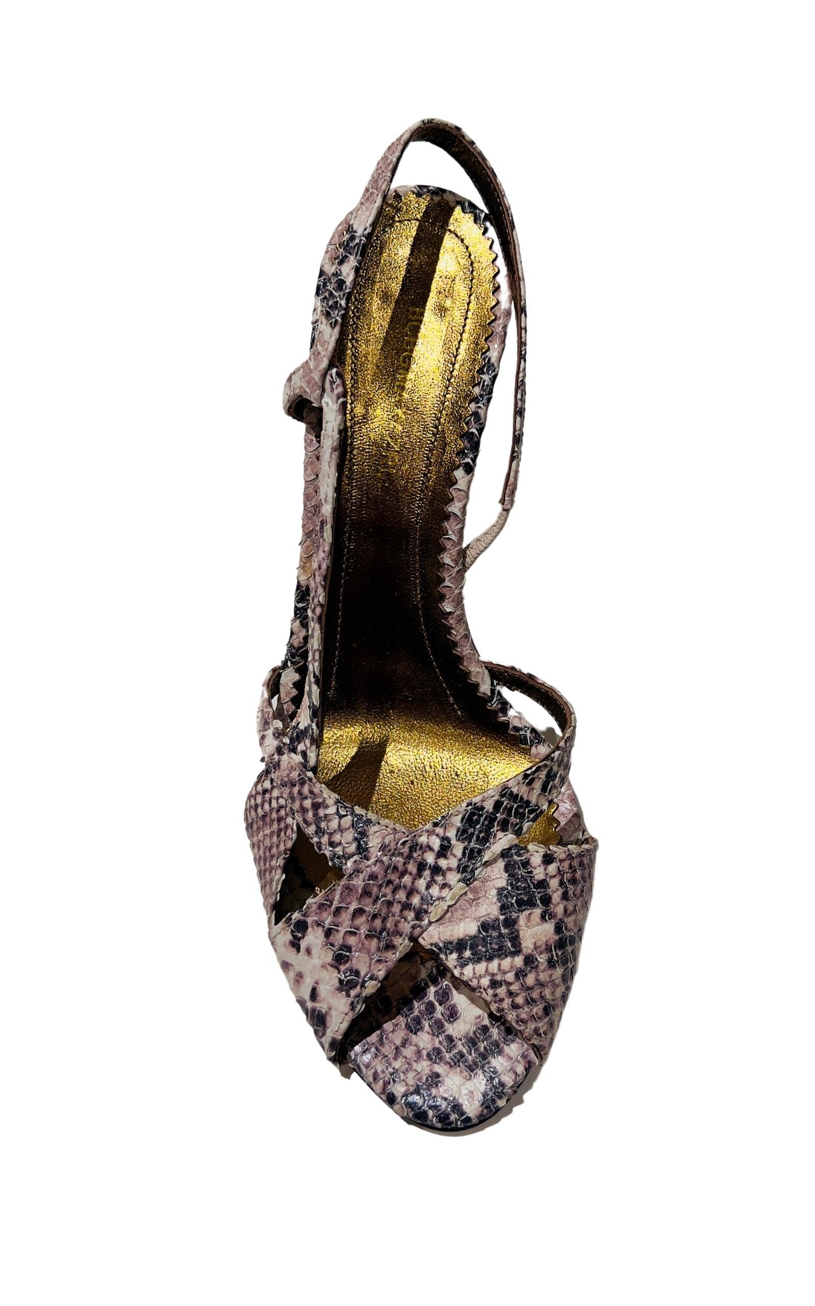 Criss Cross Snake Print Leather Sandals BCBGMAXAZRIA