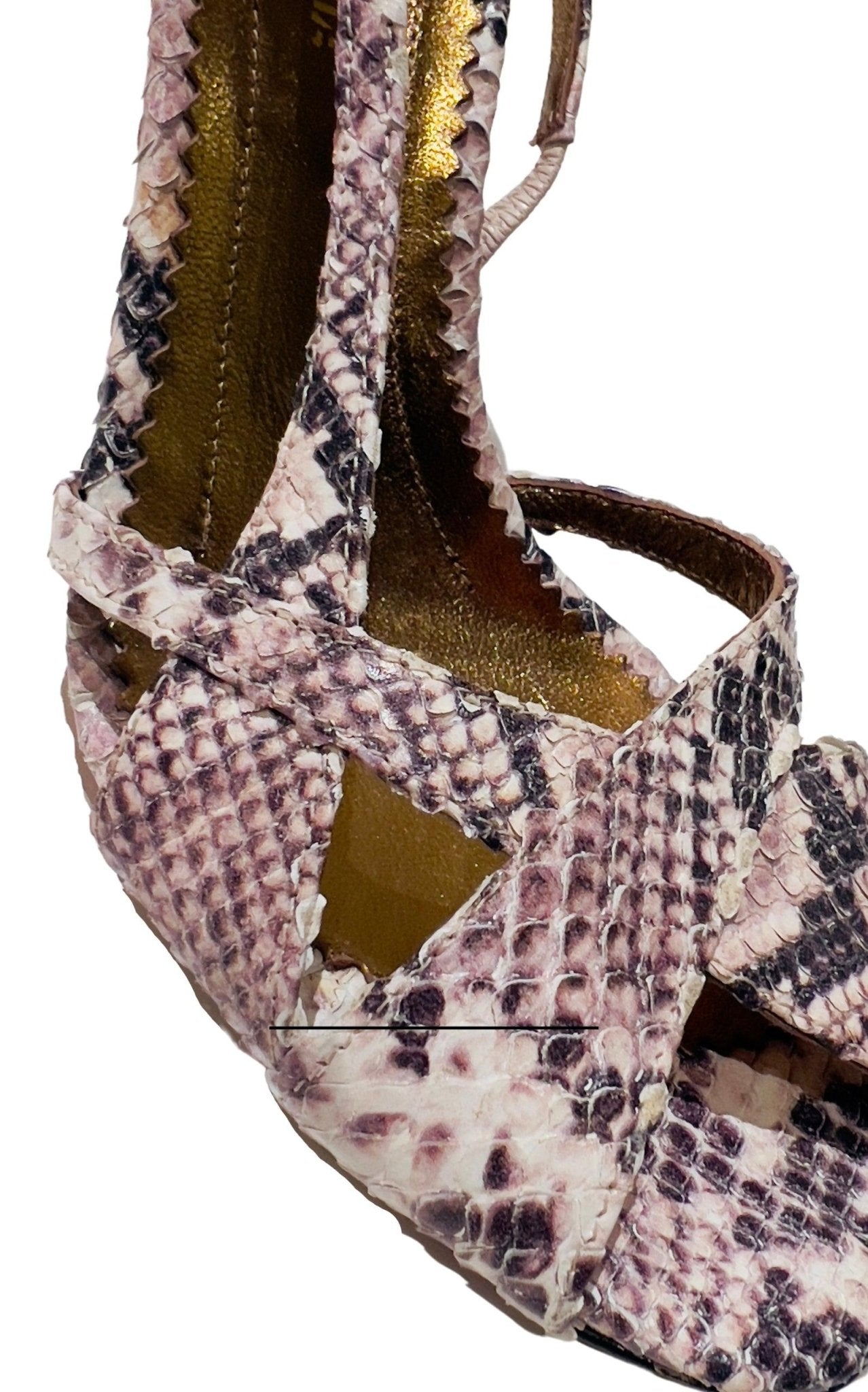 BCBGMAXAZRIA Criss Cross Snake Print Leather Sandals - Runway Catalog