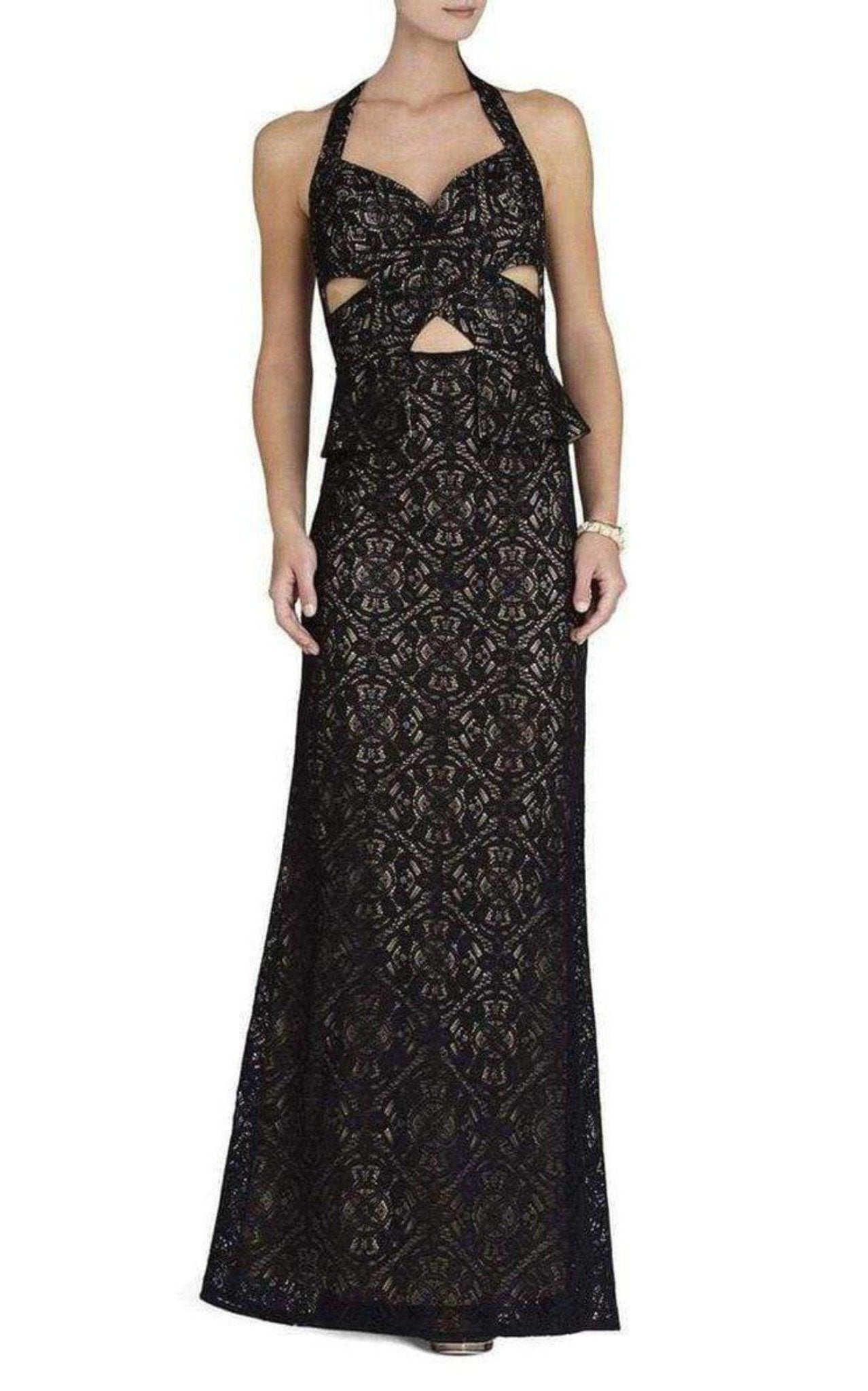 BCBGMAXAZRIA Daga Cutout Halter Black Gown Dress - Runway Catalog