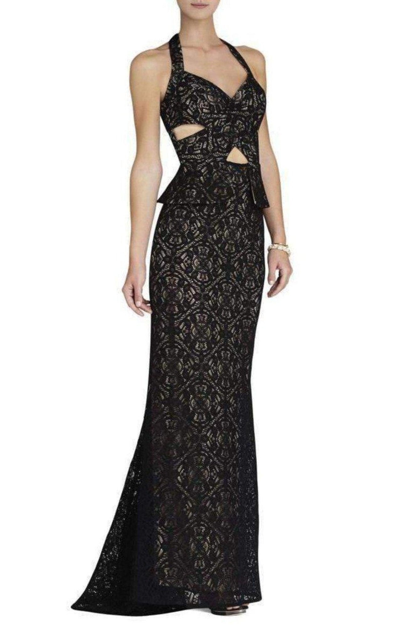 BCBGMAXAZRIA Daga Cutout Halter Black Gown Dress - Runway Catalog