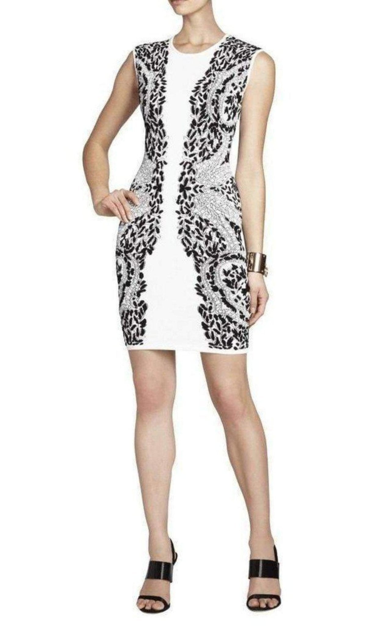 BCBGMAXAZRIA Embroidered - Filigree Diamond Jacquard Dress - Runway Catalog