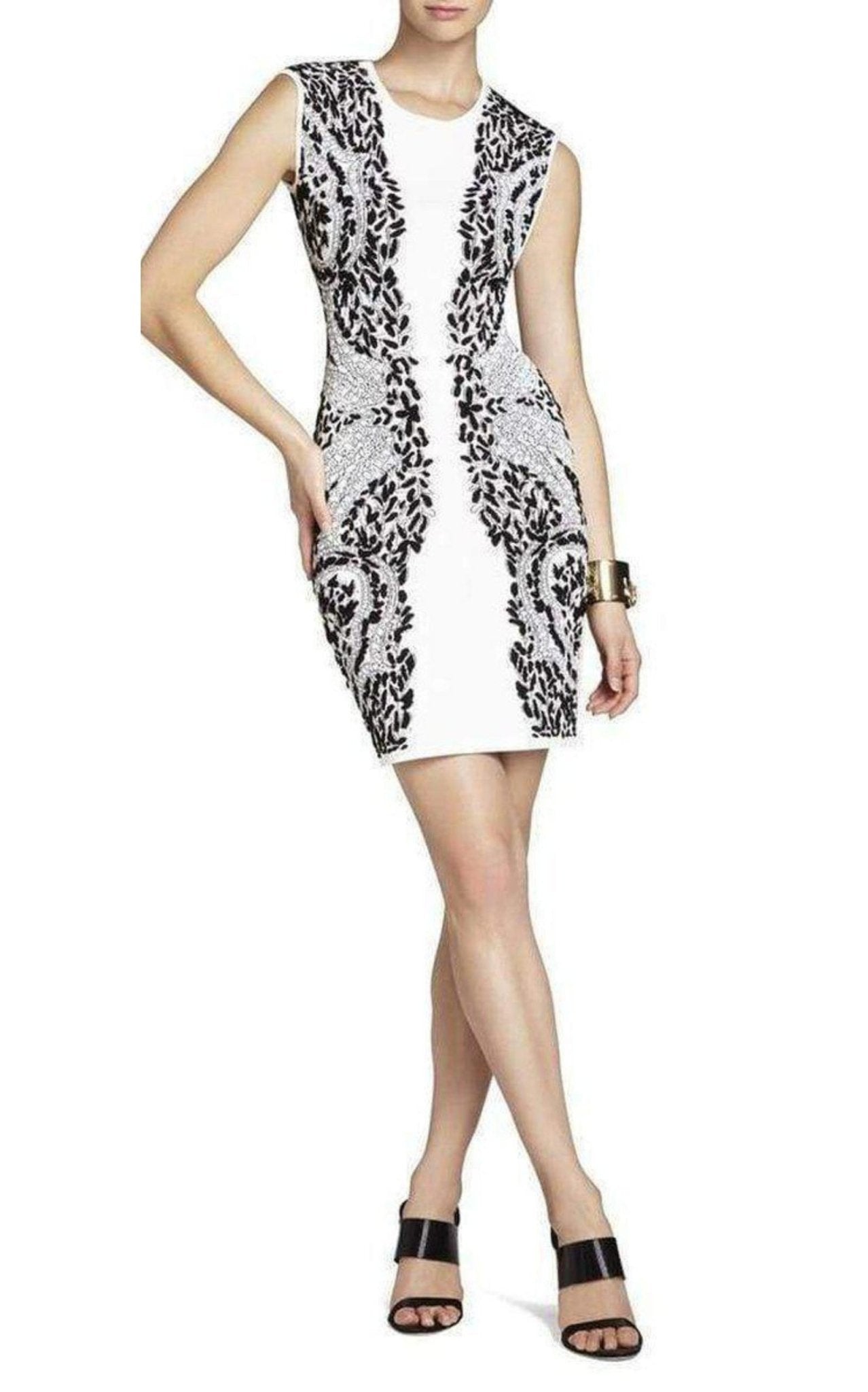 BCBGMAXAZRIA Embroidered - Filigree Diamond Jacquard Dress - Runway Catalog