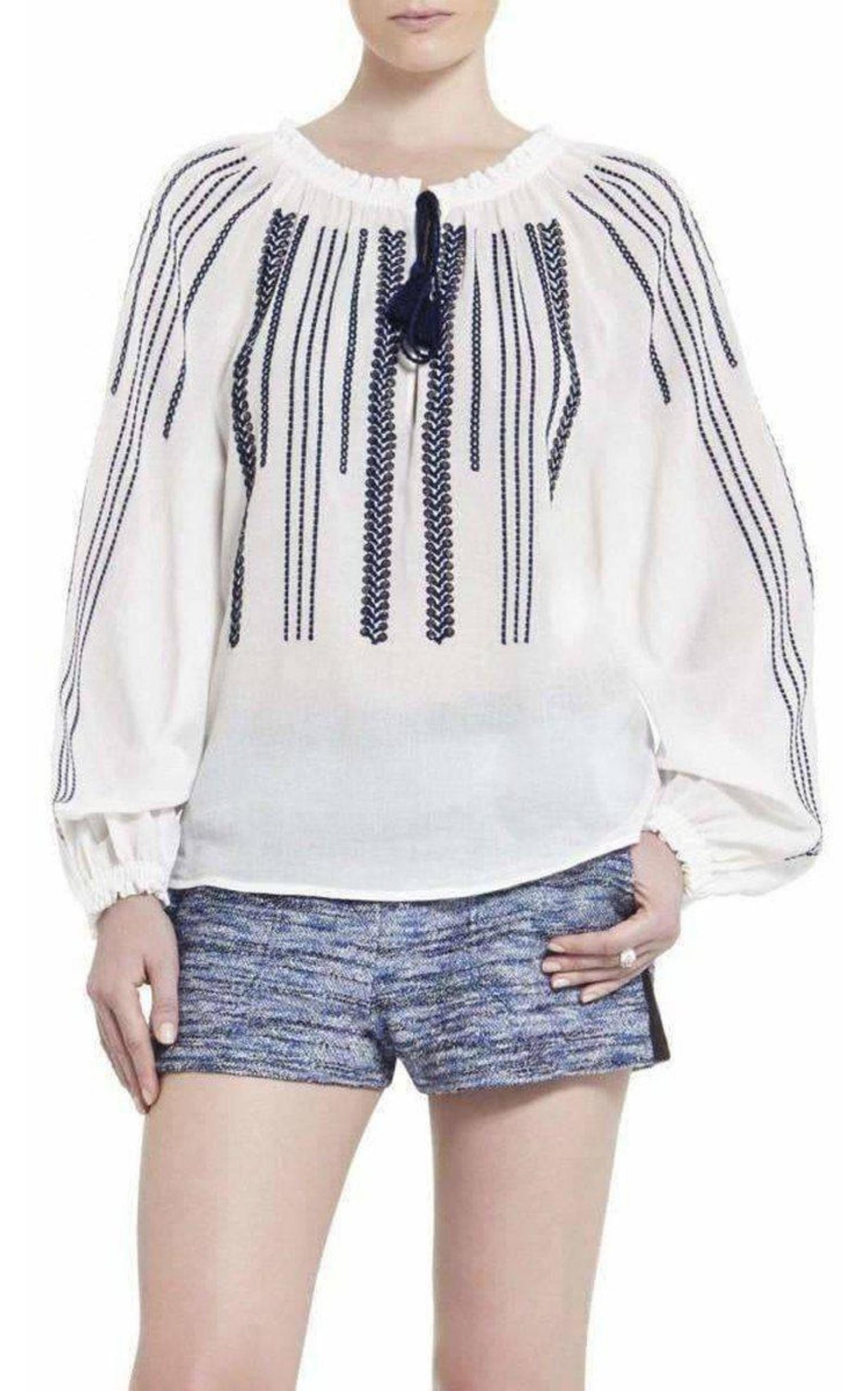 Embroidered Long Sleeve Blouse BCBGMAXAZRIA