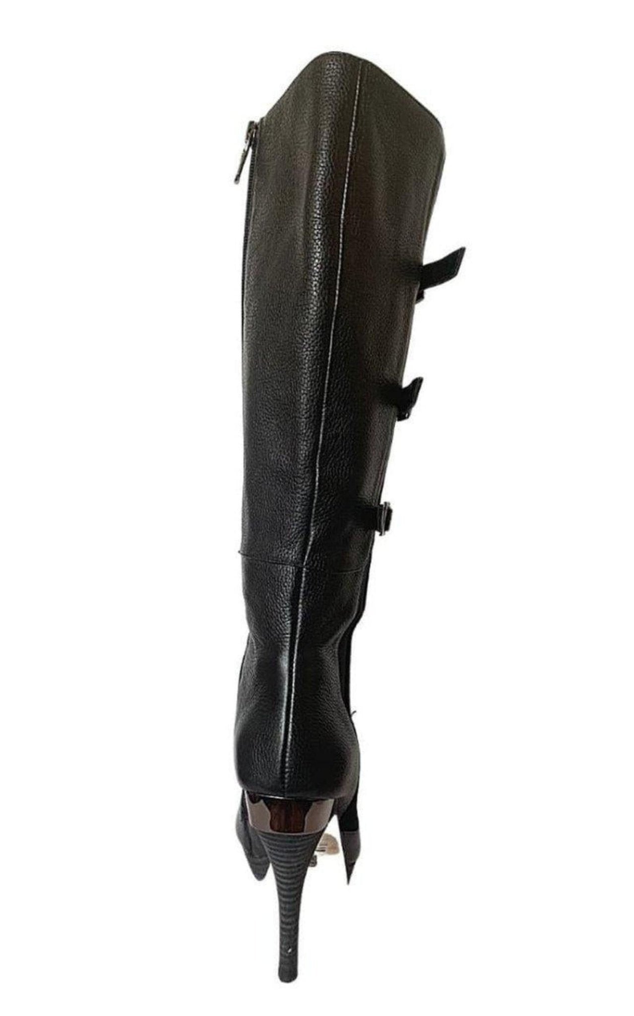 BCBGMAXAZRIA Emily Black Leather Buckles Boots - Runway Catalog