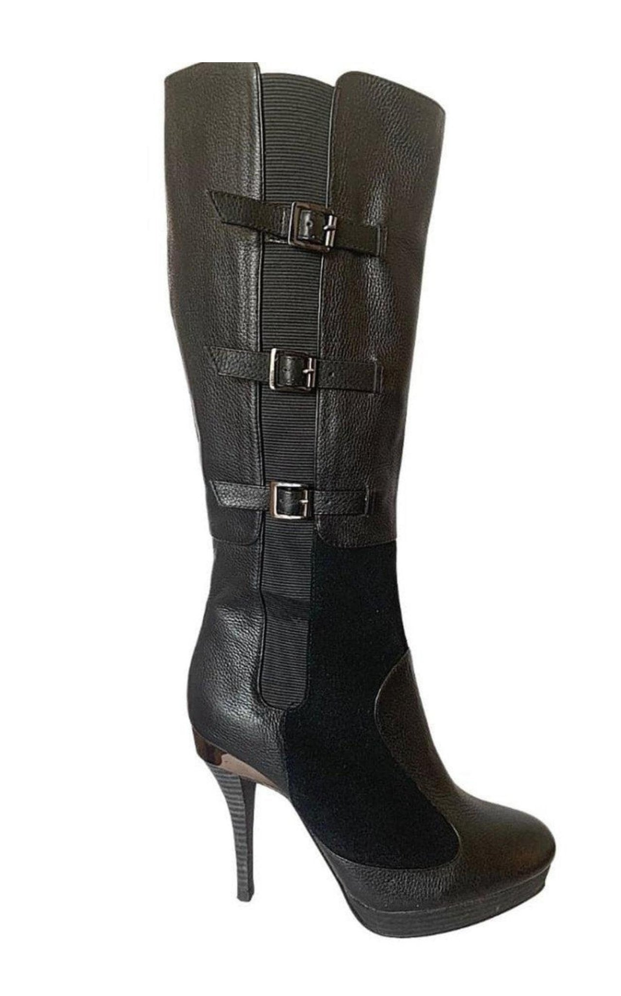 BCBGMAXAZRIA Emily Black Leather Buckles Boots - Runway Catalog