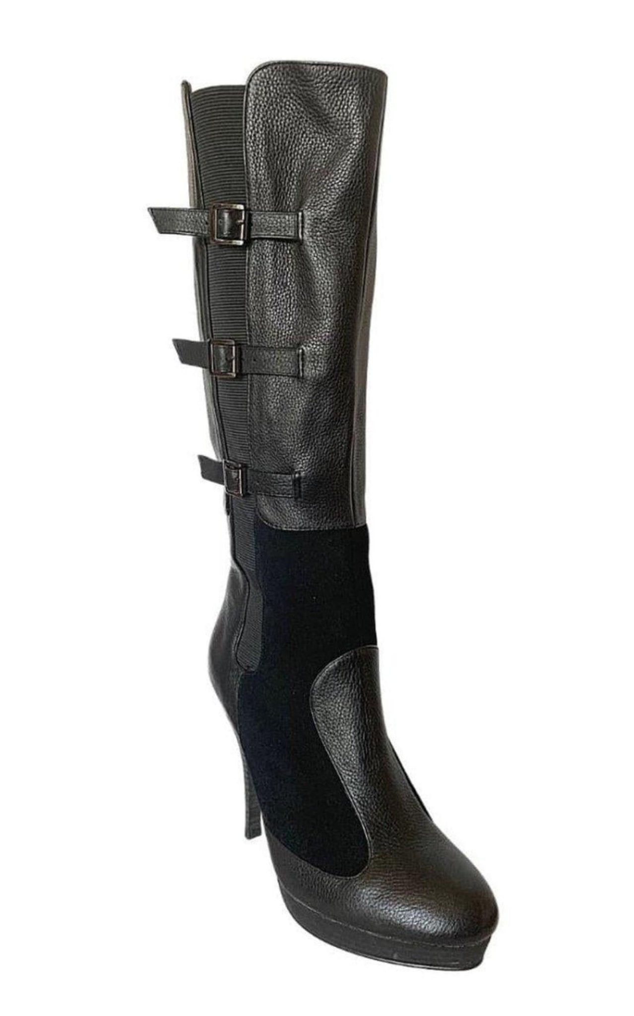 BCBGMAXAZRIA Emily Black Leather Buckles Boots - Runway Catalog