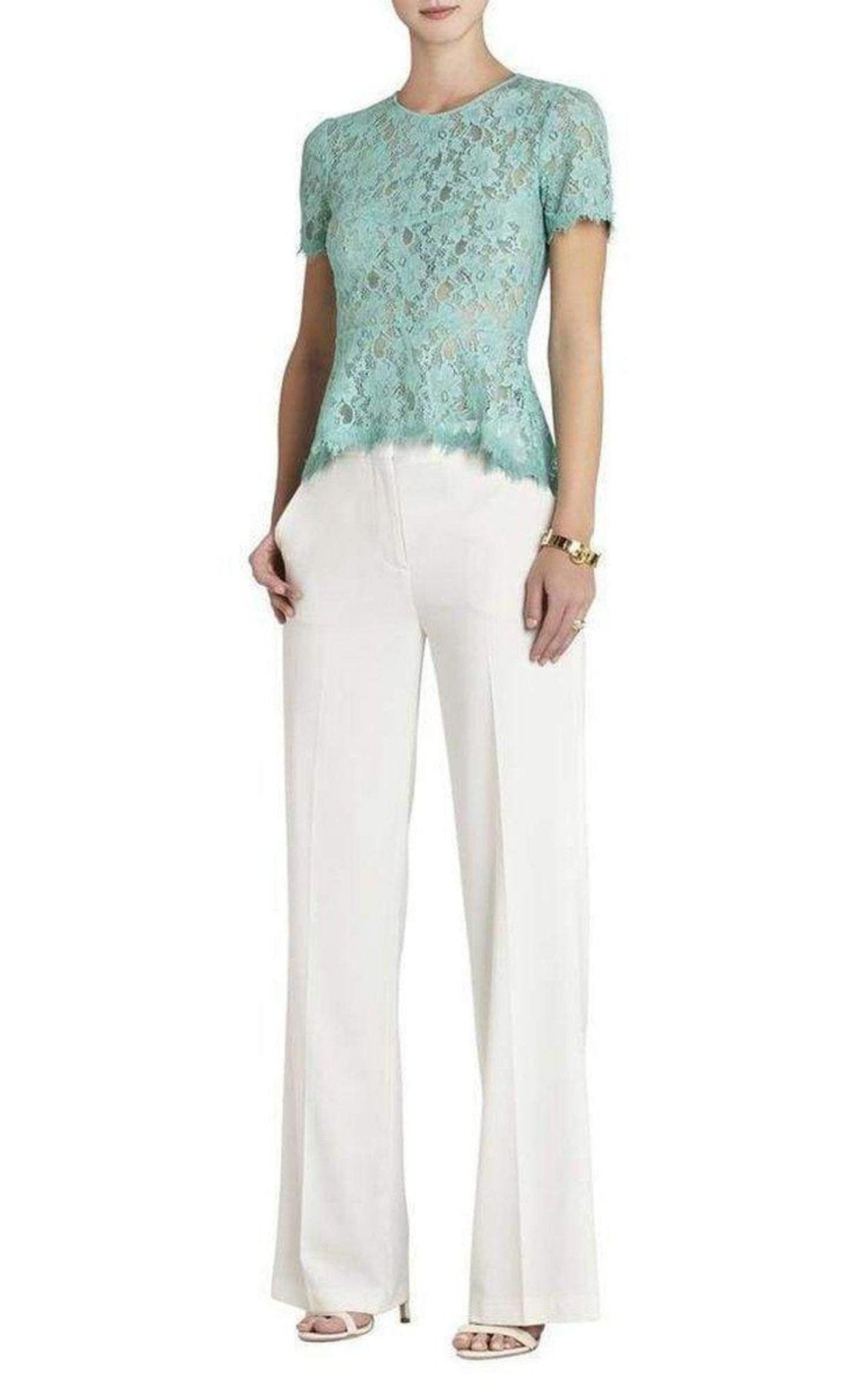 BCBGMAXAZRIA Evia Lace Peplum Top - Runway Catalog