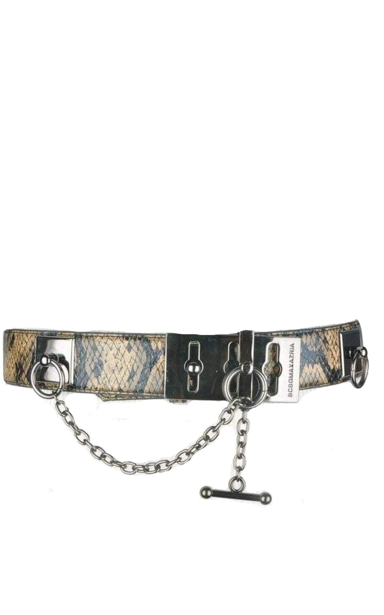 BCBGMAXAZRIA Faux Snake Leather Metallic Chain Toggle Belt - Runway Catalog